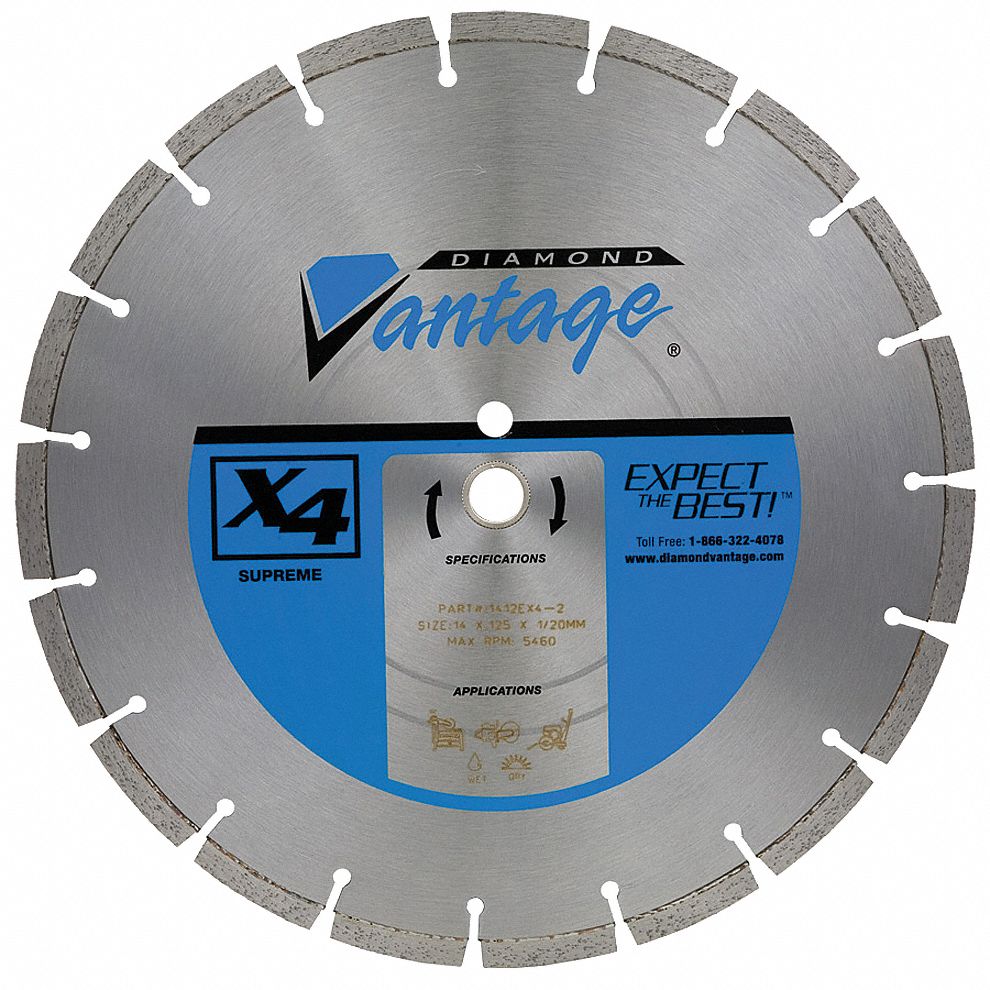 Diamond Vantage 14" Segmented Rim Asphalt Diamond Saw Blade – Wet/Dry, Hard Bond, Supreme X4, 1412EX4-4
