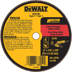 DEWALT 3" x 0.035" 36 Grit Type 1 Cutting Wheel – A36T, 1/4" Arbor (DW8708)