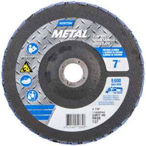 Norton 7" x 7/8" Flap Disc – Zirconia Alumina, P40 Extra Coarse, Type 27